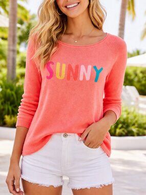 Lilly Pulitzer Danette Sunny Intarsia Pullover Sweater XL Sunny Papya Summer